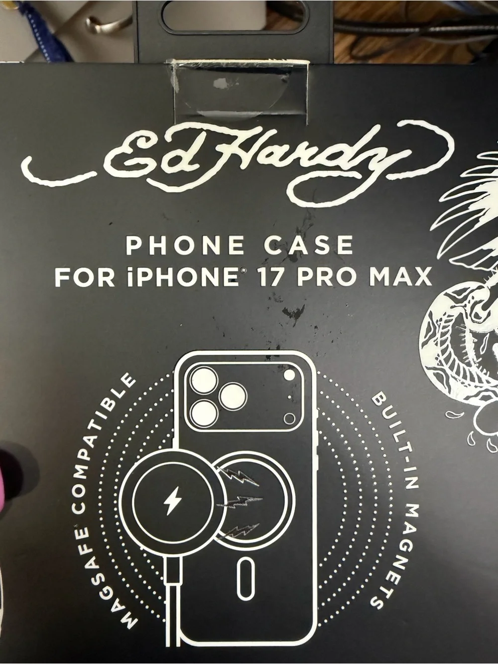 Ed Hardy Clear Tattoo-Style Skull & Cards iPhone 17 Pro Max Case - White